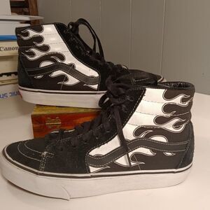 Vans SK8 Hi White Flame Unisex Suede Leather High Top Sneakers Women 9.5 Men 8